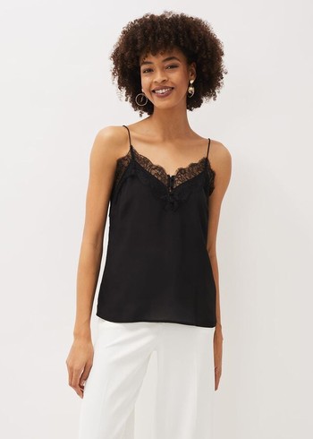 Phase Eight Rachael Lace Trim Silk Camisole Shirts Black Australia | HM7035129